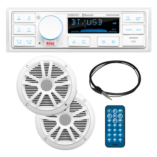 Boss Audio MCK500WB.6 Kit w/MR500UAB, 2 MR6W Speakers, MRANT10 Antenna,  White Remote [MCK500WB.6]