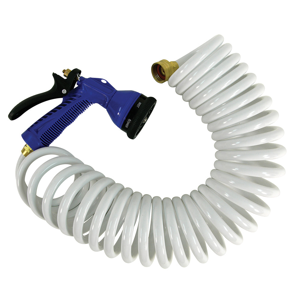 Whitecap 15 White Coiled Hose w/Adjustable Nozzle [P-0440]